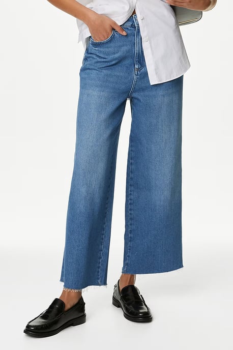 High Waist Raw Hem Wide Leg Jeans - Image 5