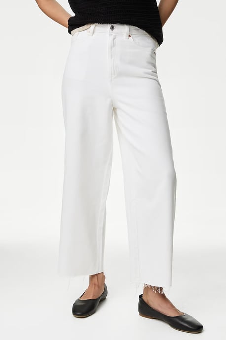 High Waist Raw Hem Wide Leg Jeans - Image 1
