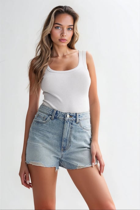 Light Denim Frayed Edge Shorts - Image 1