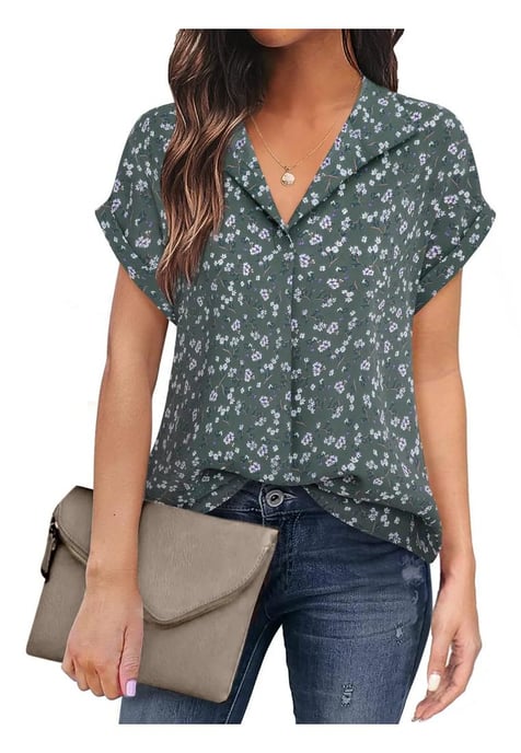 Women's Collared Neck Short Sleeve Blouse - Image 1
