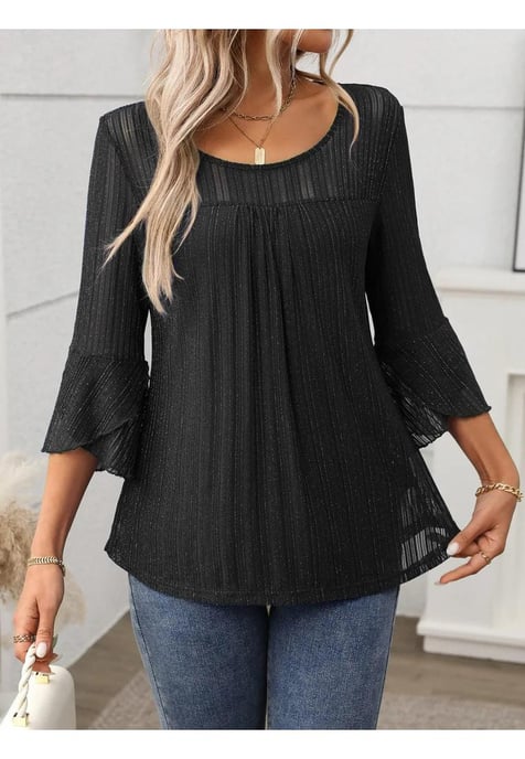 Women's Round Neck Three-Quarter Sleeve Top - Image 1