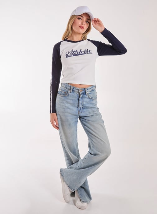 Long Sleeve Contrast Crew Top - Image 2