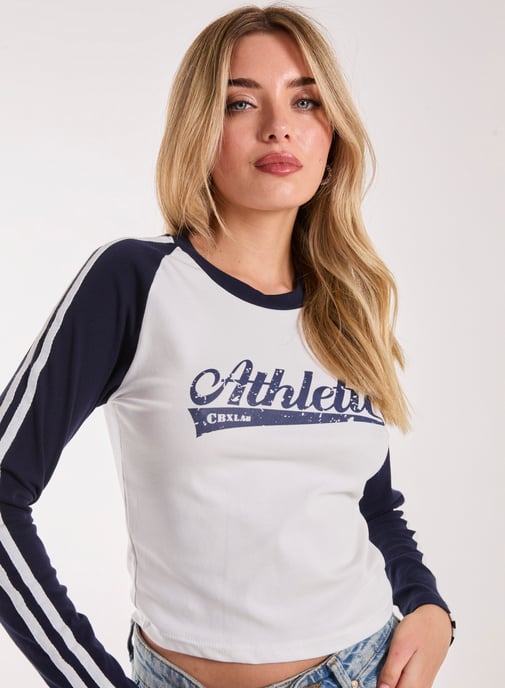 Long Sleeve Contrast Crew Top - Image 3