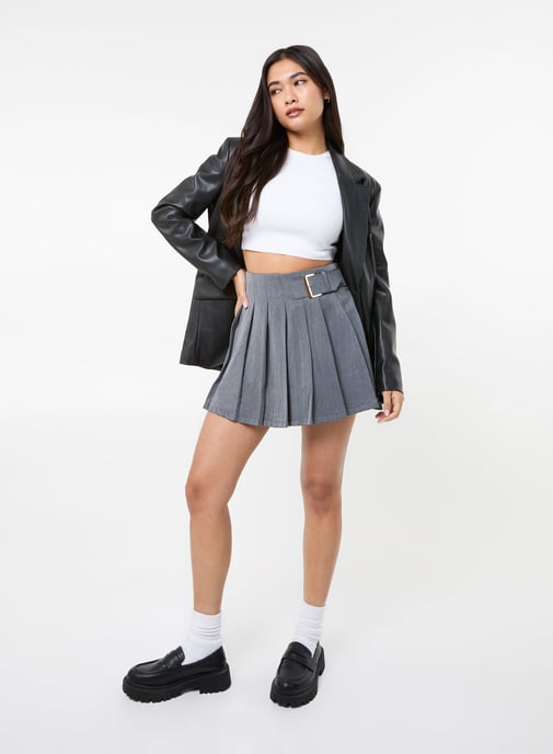 Tailored Belted Pleat Mini Skirt - Image 1