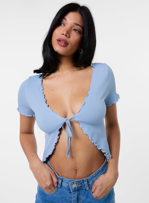 Lettuce Hem Tie Front Top - Image 1