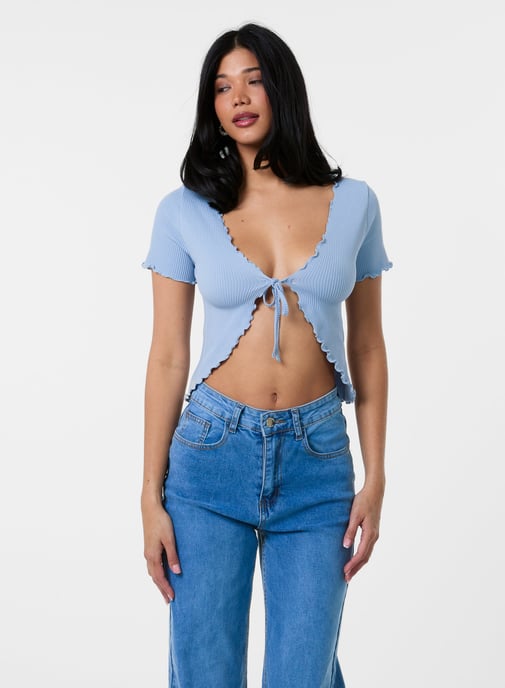 Lettuce Hem Tie Front Top - Image 3