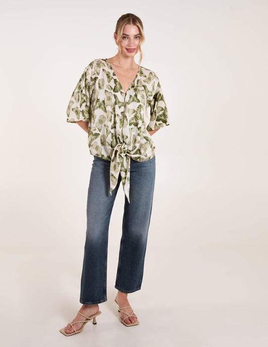 Tie Front Watercolour Butterfly Printed Top - Image 2