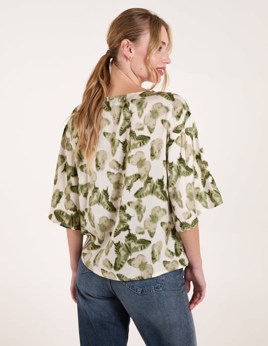 Tie Front Watercolour Butterfly Printed Top - Image 4
