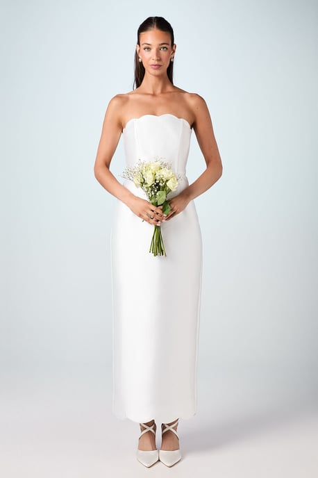Scallop Detail Twill Column Bridal Dress - Image 1