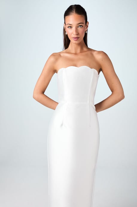Scallop Detail Twill Column Bridal Dress - Image 2