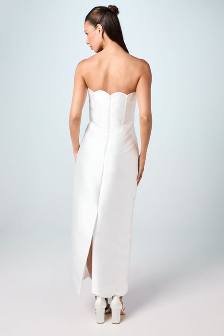 Scallop Detail Twill Column Bridal Dress - Image 3