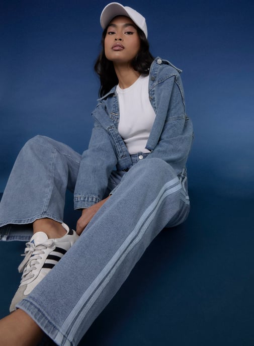 Stripe Detail Denim High Waist Jeans - Image 1