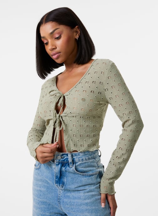 Tie Front Cutwork Cardigan - Image 1