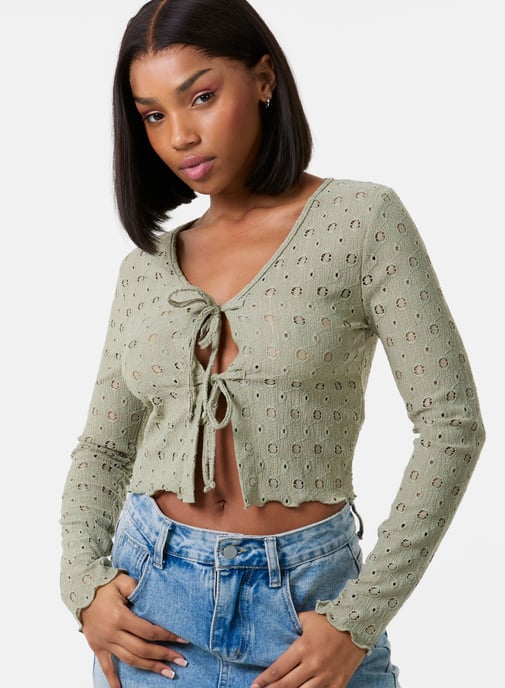 Tie Front Cutwork Cardigan - Image 3