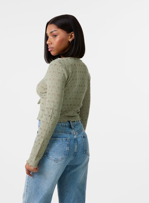 Tie Front Cutwork Cardigan - Image 4