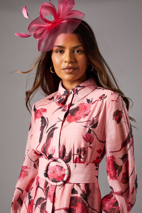 Petite Printed Organza Long Sleeve Midi Dress - Image 3