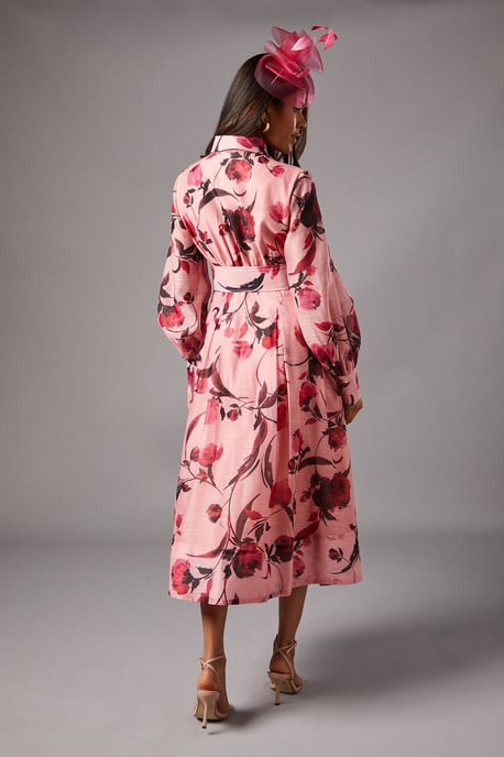 Petite Printed Organza Long Sleeve Midi Dress - Image 4