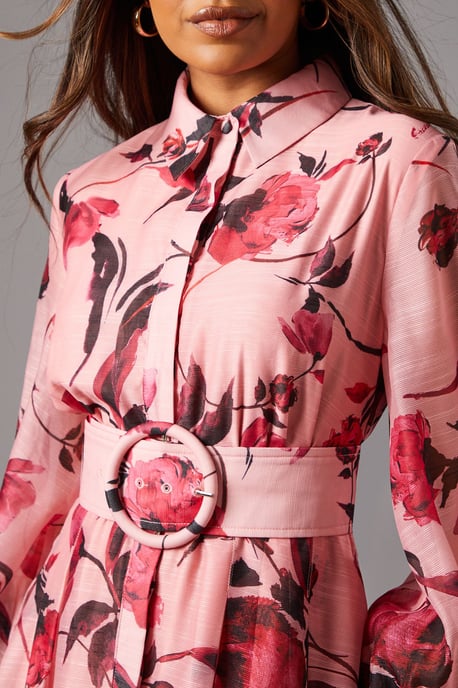 Petite Printed Organza Long Sleeve Midi Dress - Image 5