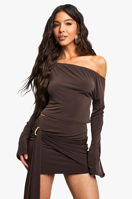 Slinky Off The Shoulder Slouchy Long Sleeve Top - Image 1