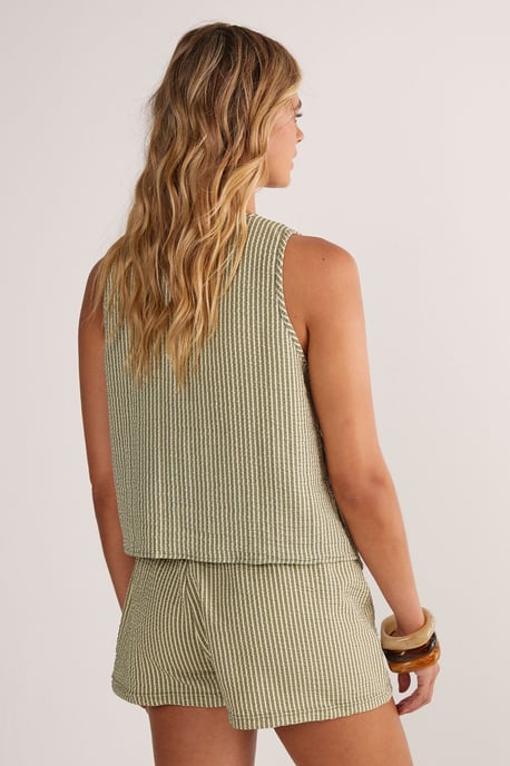 Textured Stripe Asymmetric Tie Front Vest - Image 4