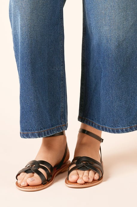 Wide Fit Jaleesa Leather Woven Flat Sandals - Image 2