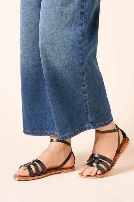 Wide Fit Jaleesa Leather Woven Flat Sandals - Image 3