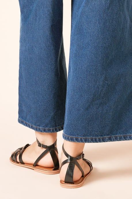 Wide Fit Jaleesa Leather Woven Flat Sandals - Image 4