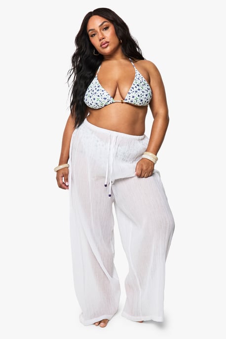 Plus Beaded Cotton Beach Trousers - Image 1