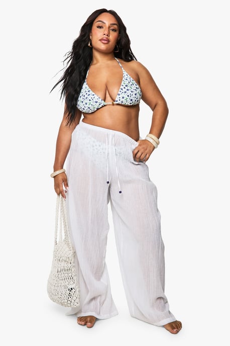 Plus Beaded Cotton Beach Trousers - Image 3