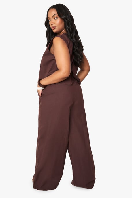 Plus Linen Wide Leg Trousers - Image 2