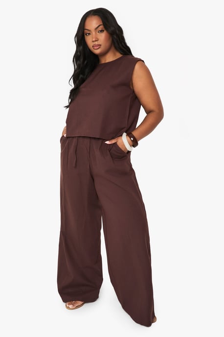 Plus Linen Wide Leg Trousers - Image 3