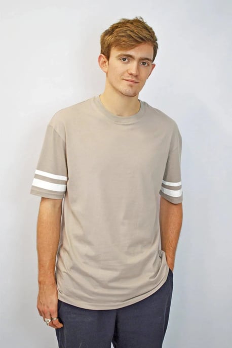 Mens Pale Grey Drop Shoulder Stripe Sleeve T Shirt - Image 1