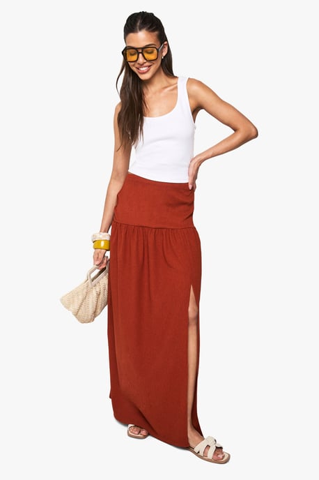 Textured Split Front Tiered Maxi Skirt - Image 3