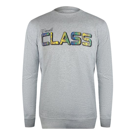 Cavalli Class Vibrant Floral Logo Grey Sweatshirt - Image 1
