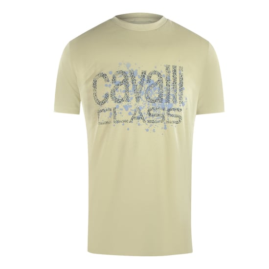 Cavalli Class Cracked Sprayed Logo Beige Sand T-shirt - Image 1