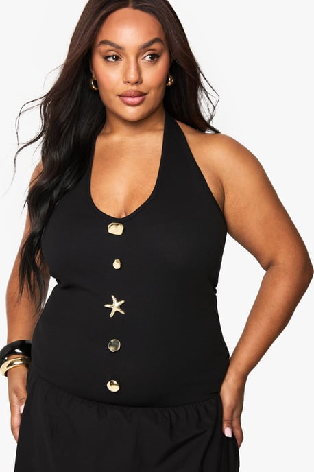 Plus Starfish Gold Trim Rib Poplin Mix Midaxi Dress - Image 4