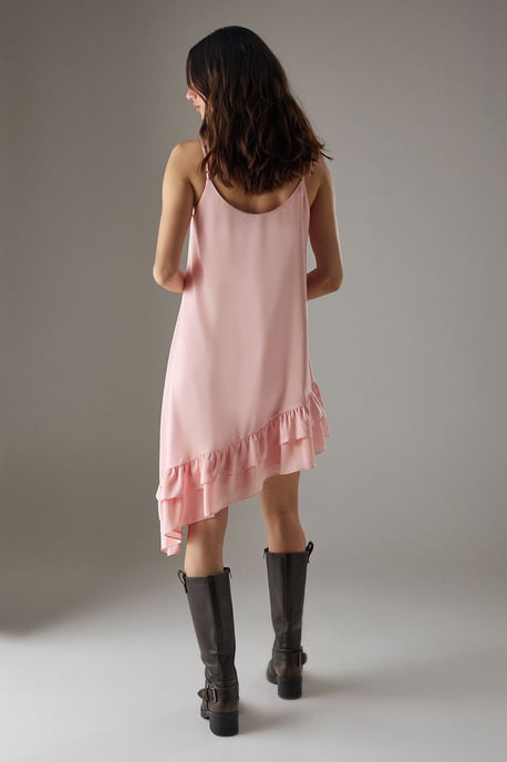 Satin Asymmetric Ruffle Mini Strappy Dress - Image 4