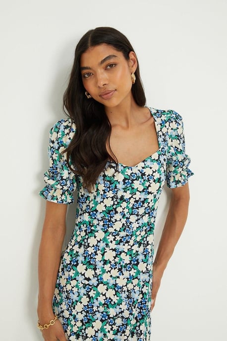 Floral Sweetheart Neckline Midi Dress - Image 4