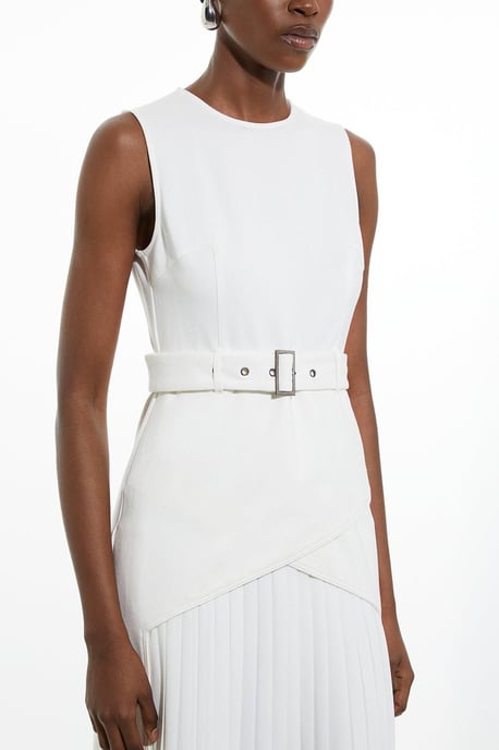 Ponte And Georgette Jersey Pleated Maxi Dress - Image 3