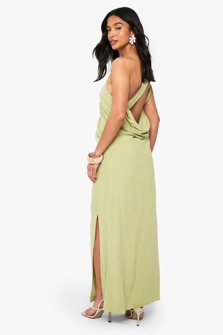 Petite Linen Look Drape Strap Back Maxi Dress - Image 2
