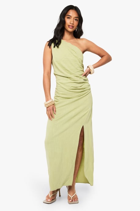 Petite Linen Look Drape Strap Back Maxi Dress - Image 3