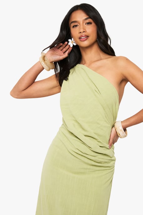Petite Linen Look Drape Strap Back Maxi Dress - Image 4