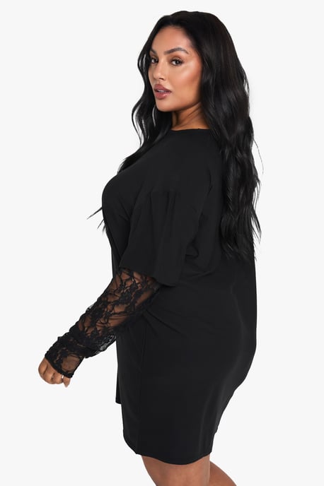 Plus lace sleeve oversized t-shirt dress - Image 2