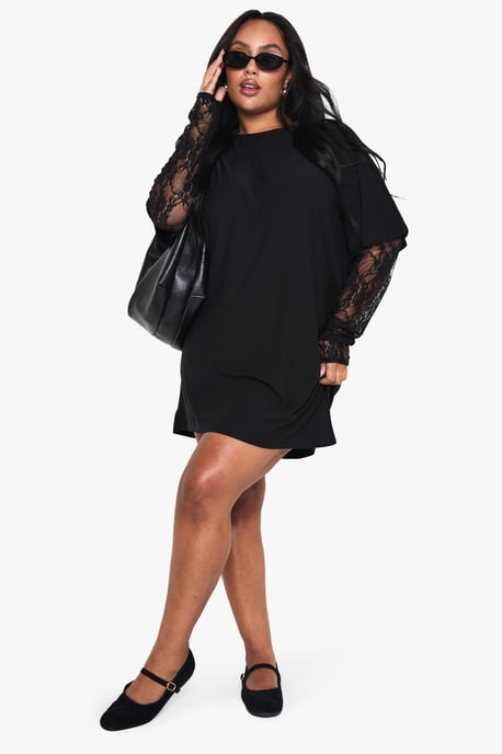 Plus lace sleeve oversized t-shirt dress - Image 3