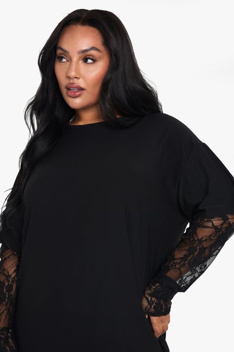 Plus lace sleeve oversized t-shirt dress - Image 4