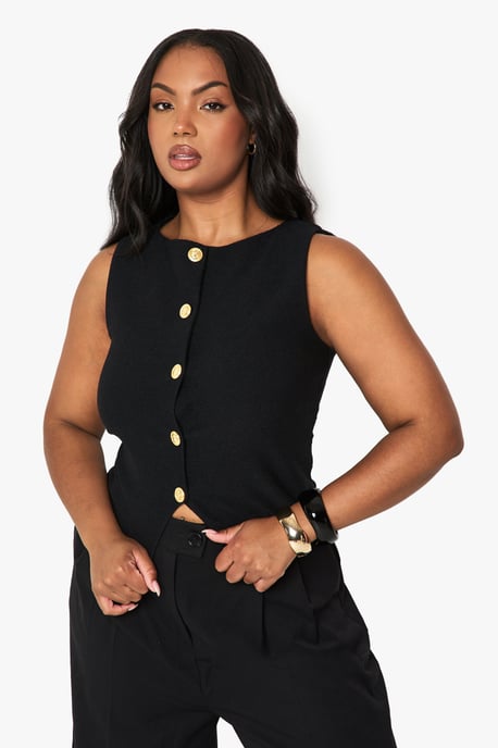 Plus Textured button through waistcoat - Image 1