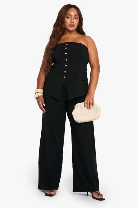 Plus Super Stretch Bandeau Longline Waistcoat & Wide Leg Trousers - Image 1