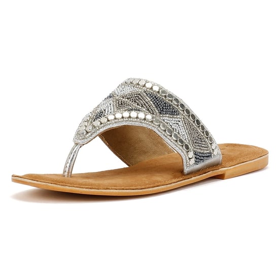 Tower Footwear Wide Vamp Toepost Dames Zilveren Sandalen - Image 3