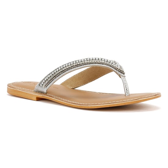 Tower Footwear Metallic Bead Thong Dames Zilveren Sandalen - Image 2