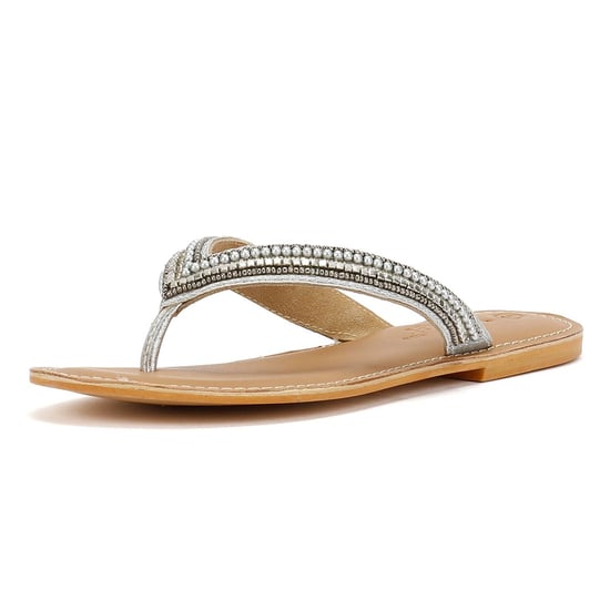 Tower Footwear Metallic Bead Thong Dames Zilveren Sandalen - Image 3